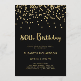 Imitate Gold Confetti in Schwarz| 80. Geburtstagsp Einladung