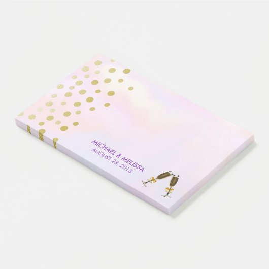 Imitate Gold Confetti mit Champagnerbrillen Hochze Post-it Klebezettel (angewinkelt)