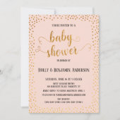 Imitate Gold Confetti Typografie Blush Baby Dusche Einladung (Vorderseite)