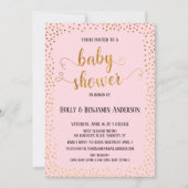 Imitate Gold Confetti Typografie Pink Baby Dusche Einladung (Vorderseite)
