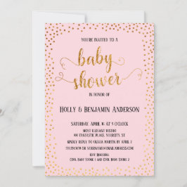 Imitate Gold Confetti Typografie Pink Baby Dusche Einladung