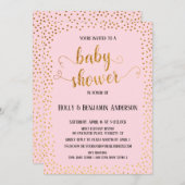 Imitate Gold Confetti Typografie Pink Baby Dusche Einladung (Vorne/Hinten)