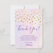 Imitate Gold Confetti über Lila Wasserfarbe Vielen Dankeskarte (Rückseite)