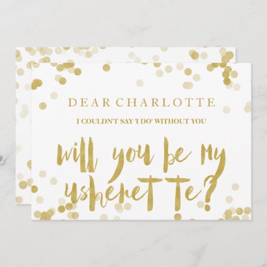 Imitate Gold Confetti werden Sie meine Usherette Einladung (Vorne/Hinten)