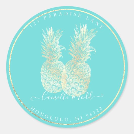 Imitate Gold Double Pineapples DIY Hintergrund Runder Aufkleber (Vorderseite)
