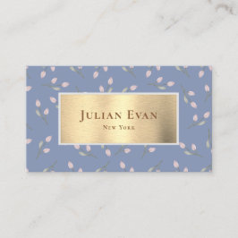 Imitate Gold Dusty Blue Floral Business Card Visitenkarte