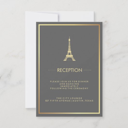 Imitate Gold Eiffelturm Grau Hochzeitsempfang Einladung (Vorderseite)