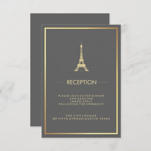 Imitate Gold Eiffelturm Grau Hochzeitsempfang Einladung (Vorne/Hinten)