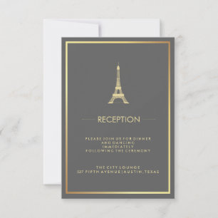 Imitate Gold Eiffelturm Grau Hochzeitsempfang Einladung
