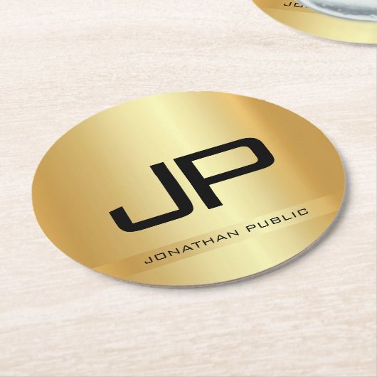 Imitate Gold Elegante Mit Monogramm Vorlage Modern Runder Pappuntersetzer (Angewinkelt)