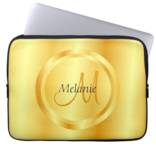 Imitate Gold Elegante Moderne Monogram Vorlage Laptopschutzhülle (Vorderseite)