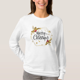 Imitate Gold Floral Frohe Weihnachten   Sleeve Shi T-Shirt
