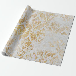 Imitate Gold Floral Hütte Grungy Damask Grau Royal Geschenkpapier