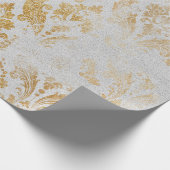 Imitate Gold Floral Hütte Grungy Damask Grau Royal Geschenkpapier (Ecke)