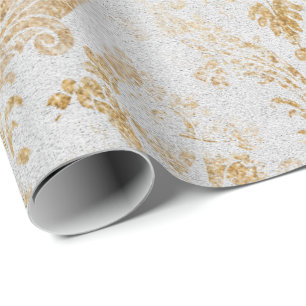 Imitate Gold Floral Hütte Grungy Damask Grau Royal Geschenkpapier