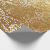 Imitate Gold Floral Hütte Grungy Damask White Roya Geschenkpapier (Ecke)