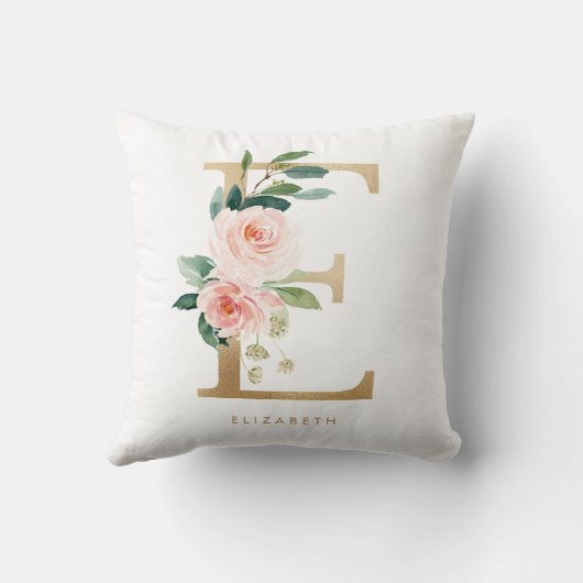 Imitate Gold Fohlen Blumenbrief E Monogramm Kissen (Rückseite)
