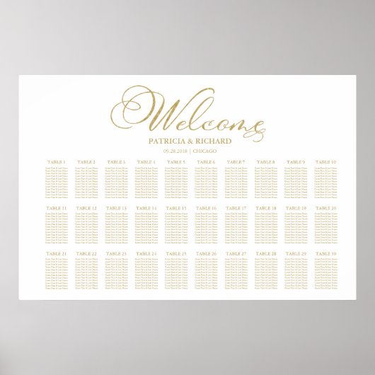 Imitate Gold Foil 30 Tische Hochzeitskarte Poster (Vorne)