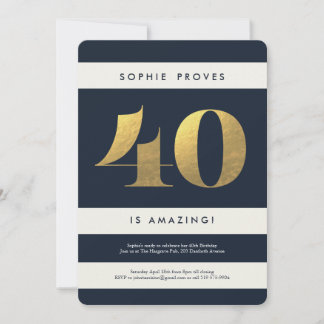 Imitate Gold Foil 40. Geburtstag Einladung // Mari