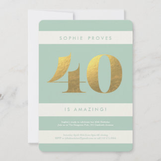 Imitate Gold Foil 40. Geburtstag Einladung // Minz