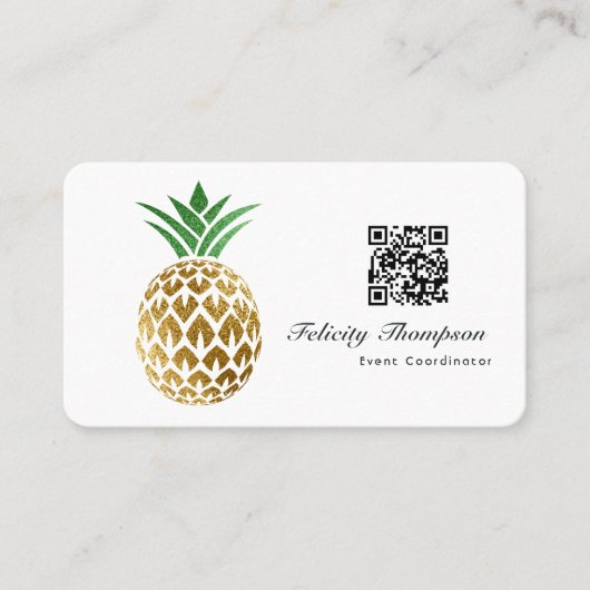 Imitate Gold Foil Ananas QR Code Visitenkarte (Vorderseite)