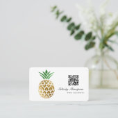 Imitate Gold Foil Ananas QR Code Visitenkarte (Stehend Vorderseite)