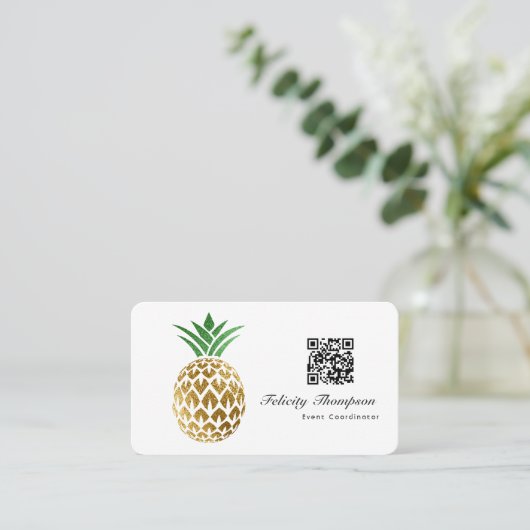 Imitate Gold Foil Ananas QR Code Visitenkarte (Stehend Vorderseite)