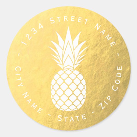Imitate Gold Foil Ananas Rücksendeadresse Runder Aufkleber (Vorderseite)
