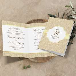 Imitate Gold Foil Beige Damask muslimische Hochzei Einladung