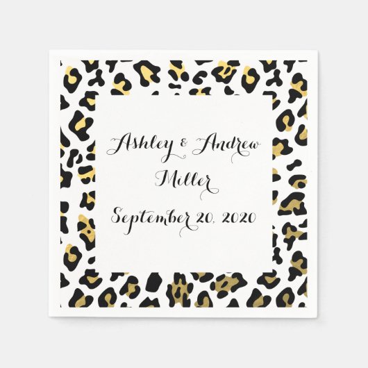 Imitate Gold Foil Black Leopard Druckmuster Serviette (Vorderseite)