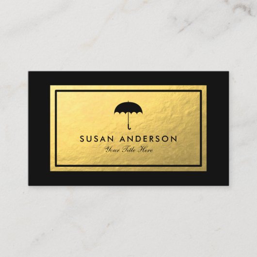 Imitate Gold Foil - Black Umbrella Business Card Visitenkarte (Vorderseite)