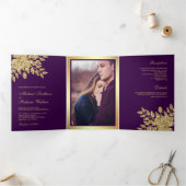 Imitate Gold Foil Blätter Lila Hochzeit Dreifach Gefaltete Einladung (Innenseite)