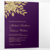 Imitate Gold Foil Blätter Lila Hochzeit Dreifach Gefaltete Einladung (Innen Erste Seite)