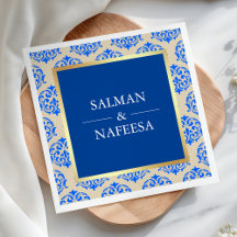 Imitate Gold Foil Blue Damask Hochzeit