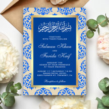 Imitate Gold Foil Blue Damask Islamische Hochzeit