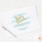 Imitate Gold Foil Blue Stripes Baby Dusche Boy Gef Runder Aufkleber (Umschlag)
