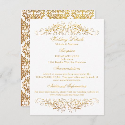 Imitate Gold Foil Blüh Damask Hochzeitsdetails Einladung (Vorne/Hinten)