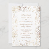 Imitate Gold Foil Blume Hand Drawn Elegante Hochze Einladung (Vorderseite)