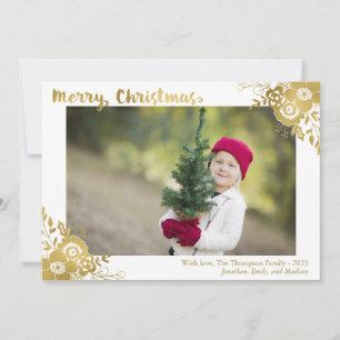 Imitate Gold Foil Blume Holly Foto Weihnachtskarte Feiertagskarte