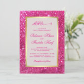 Imitate Gold Foil Bright Pink Glitzer Islamische H Einladung (Stehend Vorderseite)