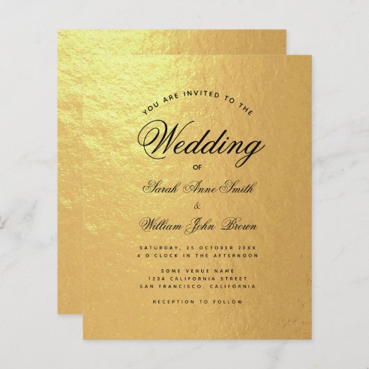 Imitate Gold Foil Budget Skript Hochzeit Einladung (Vorne/Hinten)