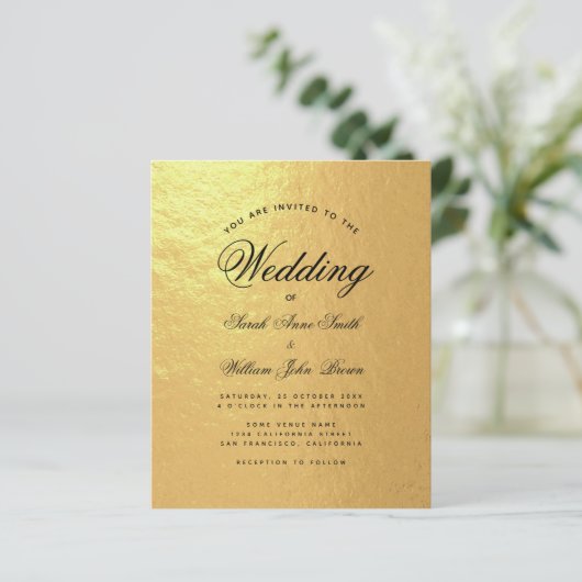Imitate Gold Foil Budget Skript Hochzeit Einladung (Stehend Vorderseite)