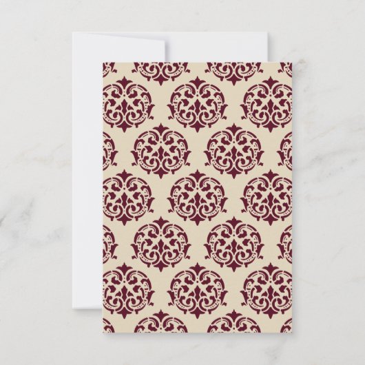 Imitate Gold Foil Burgundy Damask Hochzeit RSVP Karte (Rückseite)