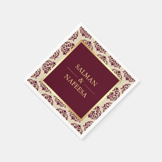 Imitate Gold Foil Burgundy Damask Hochzeit Serviette (Ecke)