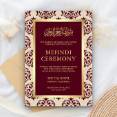 Imitate Gold Foil Burgundy Damask Islamic Mehndi Begleitkarte