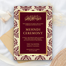 Imitate Gold Foil Burgundy Damask Islamic Mehndi