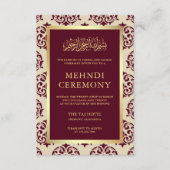 Imitate Gold Foil Burgundy Damask Islamic Mehndi Begleitkarte (Vorderseite)