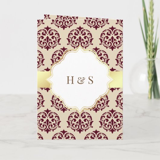 Imitate Gold Foil Burgundy Red Damask muslimische Einladung (Rückseite)