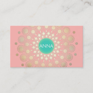 Imitate Gold Foil Circle Motif Rosa und Türkis Visitenkarte