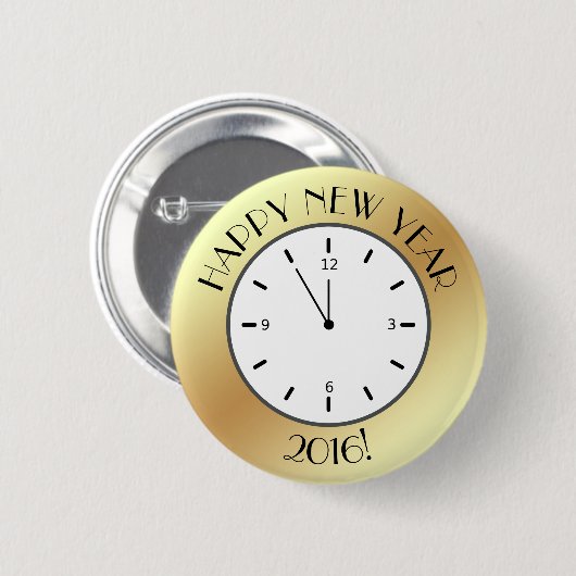 Imitate Gold Foil Clock Mitternacht glücklich Neue Button (Vorne & Hinten)
